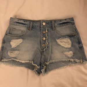 Light Blue Wash Distressed Shorts